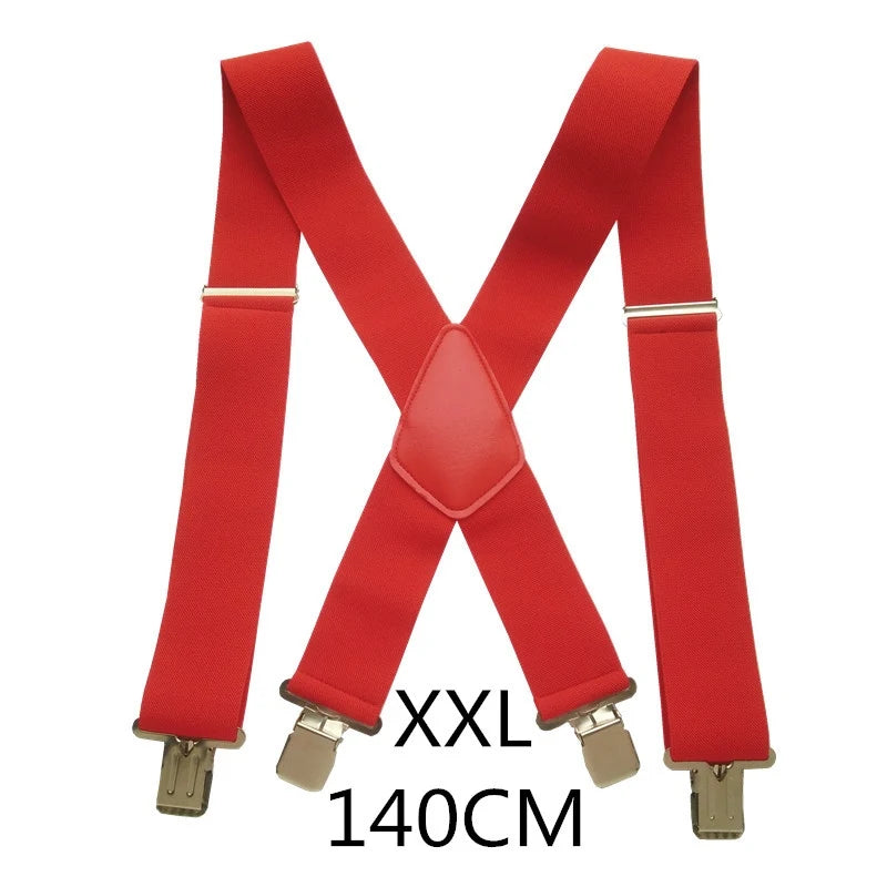 Plus Size 50Mm Wide Men Suspenders High Elastic Adjustable 4 Strong Clips Suspender Heavy Duty X Back Trousers Braces 5 Colors