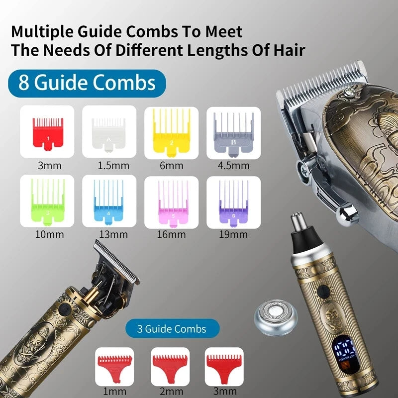 Professional Hair Clippers Set Barber Cutting Machine Electric Hair Trimmers for Men Grooming Kit Cordless Nose Cutter Clipper