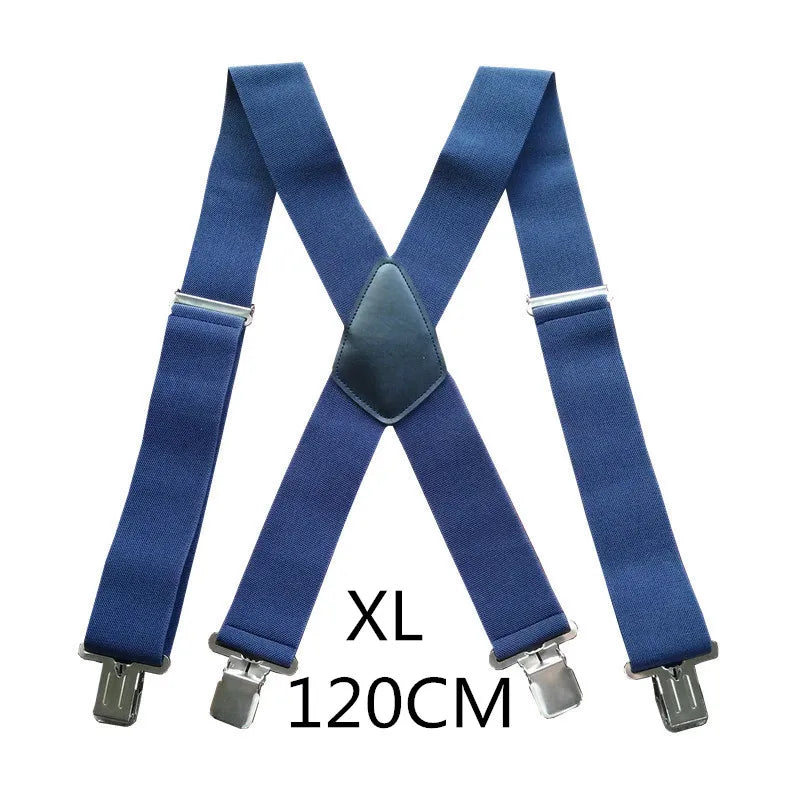 Plus Size 50Mm Wide Men Suspenders High Elastic Adjustable 4 Strong Clips Suspender Heavy Duty X Back Trousers Braces 5 Colors
