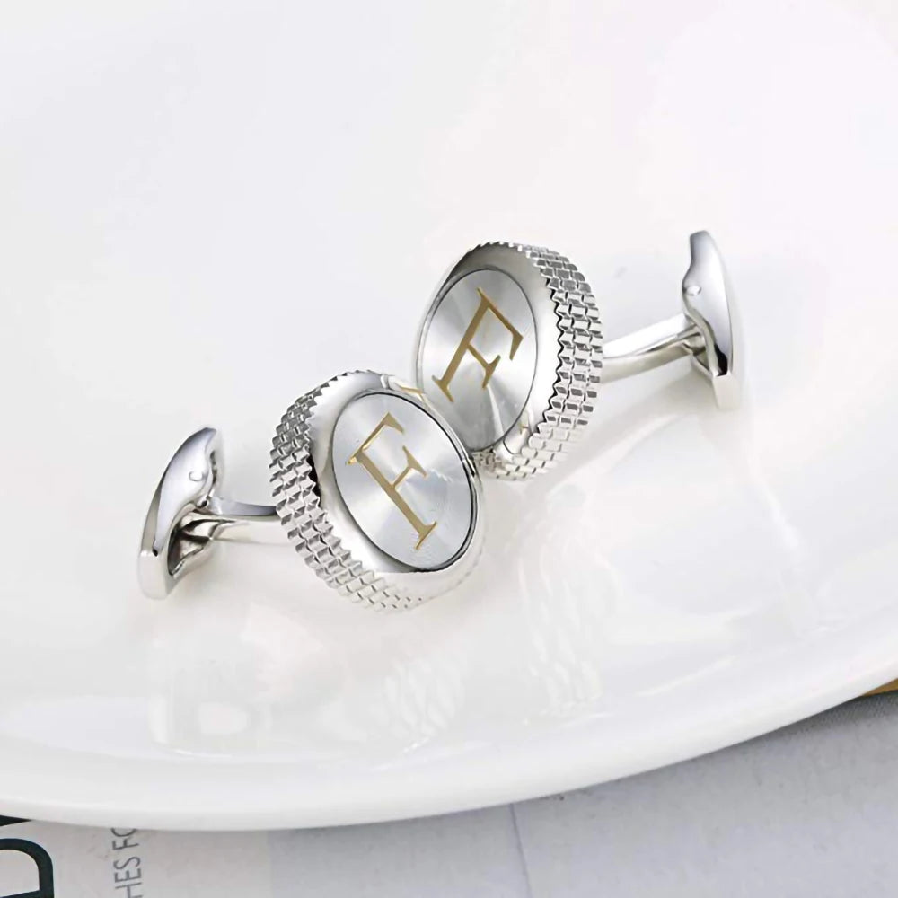 Round 26 Letters A-Z Cufflinks for Mens Shirt Suit Cuff Simple Wedding Buttons Business Initials French Cufflink