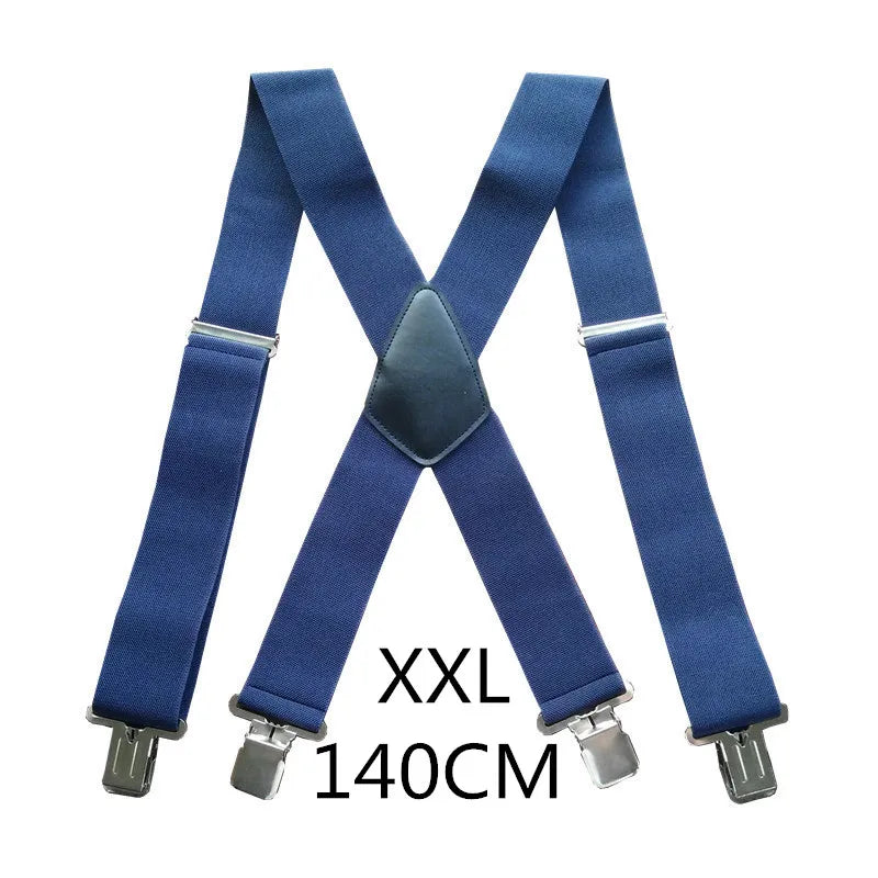 Plus Size 50Mm Wide Men Suspenders High Elastic Adjustable 4 Strong Clips Suspender Heavy Duty X Back Trousers Braces 5 Colors