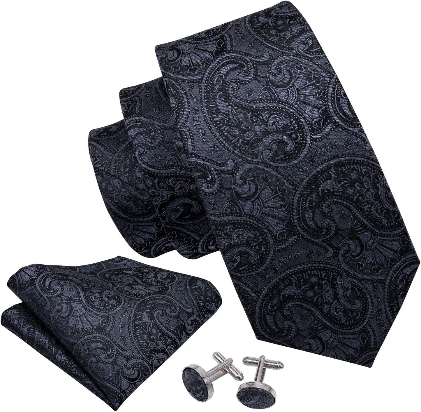 Paisley Tie Fashion Set Hanky Cufflinks Neckties for Men Woven Silk