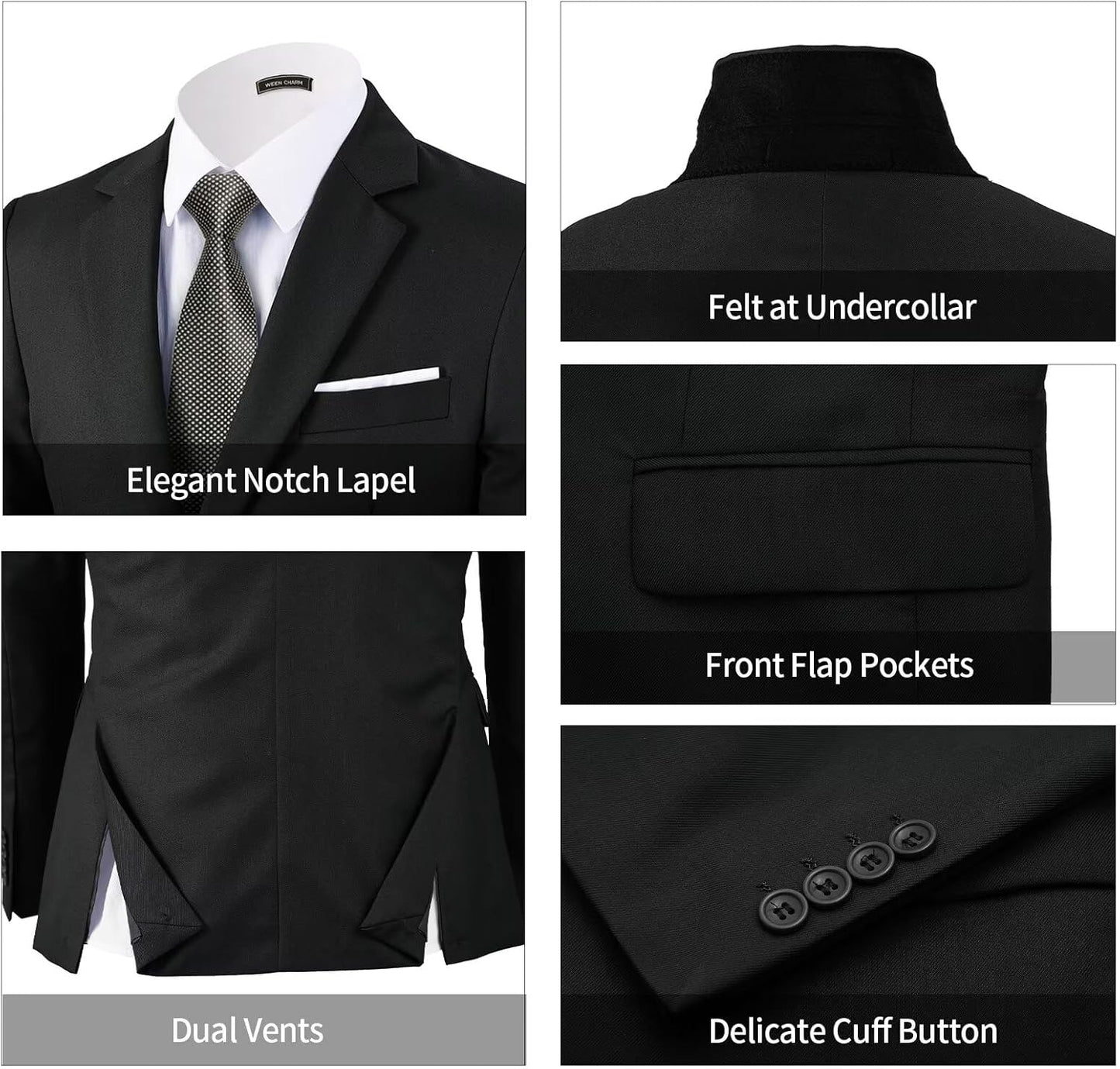 Men'S 3-Piece Slim Fit Suit Set-2-Button Blazer,Vest & Pants-Formal Wedding,Prom,Party & Business Tuxedo