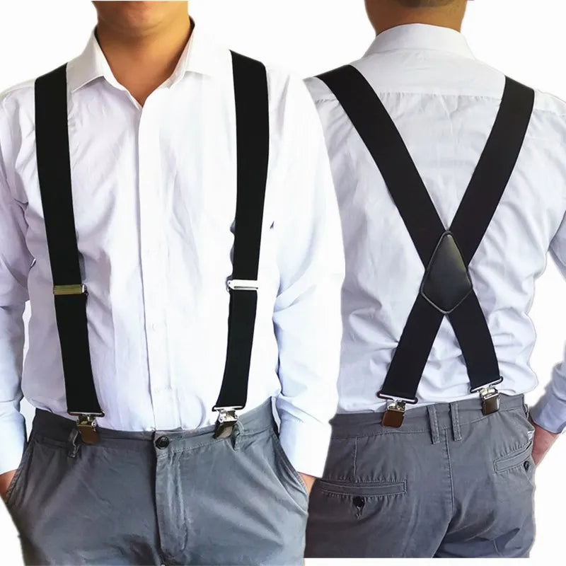 Plus Size 50Mm Wide Men Suspenders High Elastic Adjustable 4 Strong Clips Suspender Heavy Duty X Back Trousers Braces 5 Colors