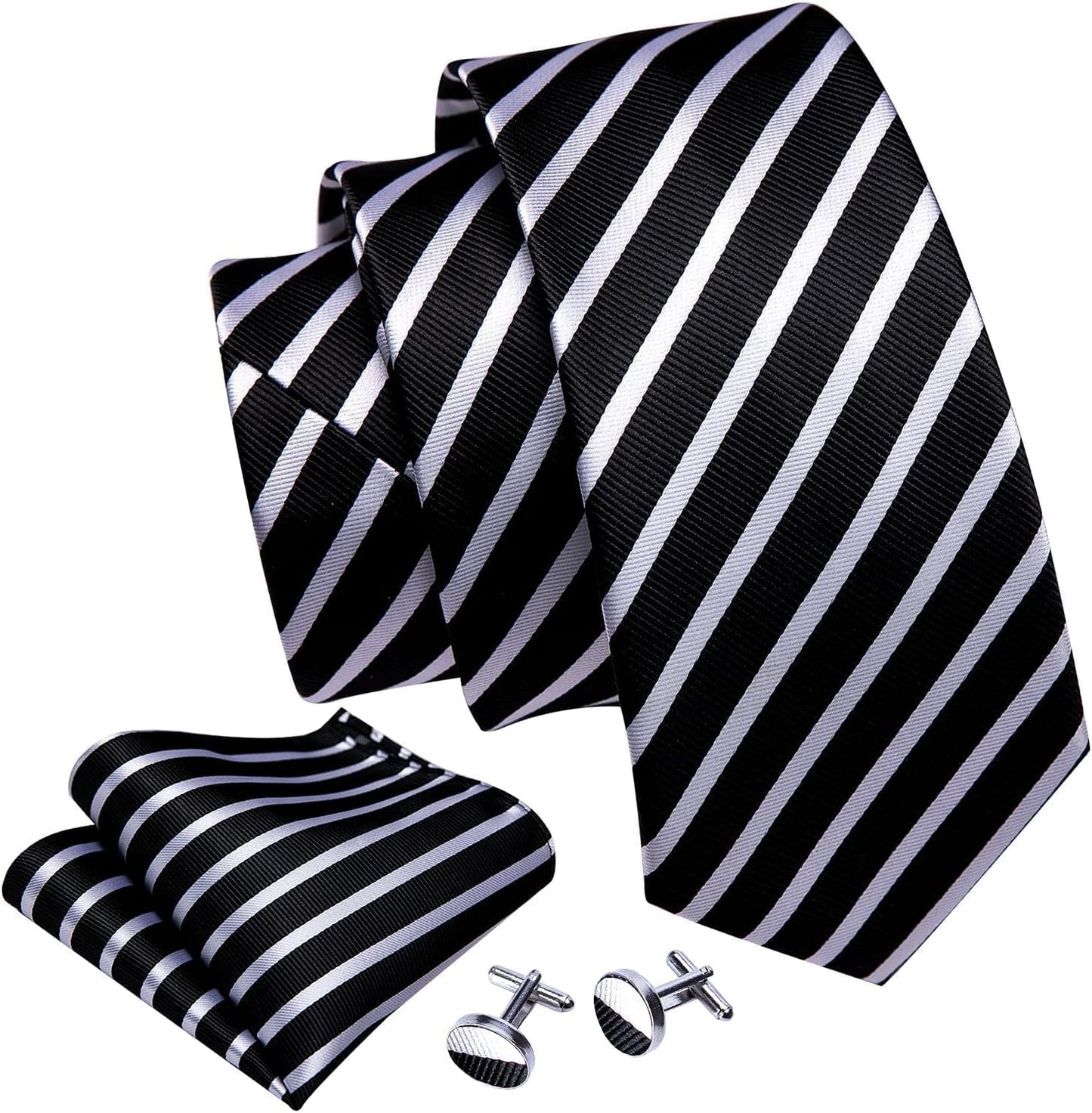 Stripe Men Ties Set Classic WOVEN Necktie with Handkerchief Cufflinks Formal