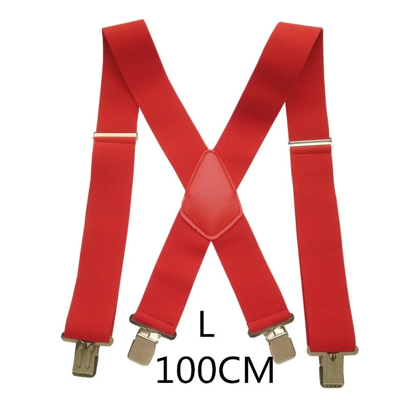 Plus Size 50Mm Wide Men Suspenders High Elastic Adjustable 4 Strong Clips Suspender Heavy Duty X Back Trousers Braces 5 Colors