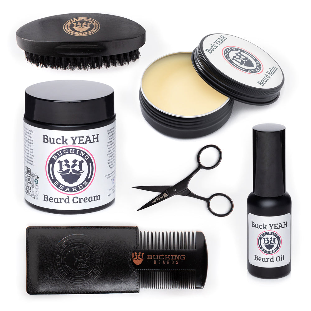 Men's Grooming Starters Bundle that Includes Balm, Cream, Oil, and Grooming Kit