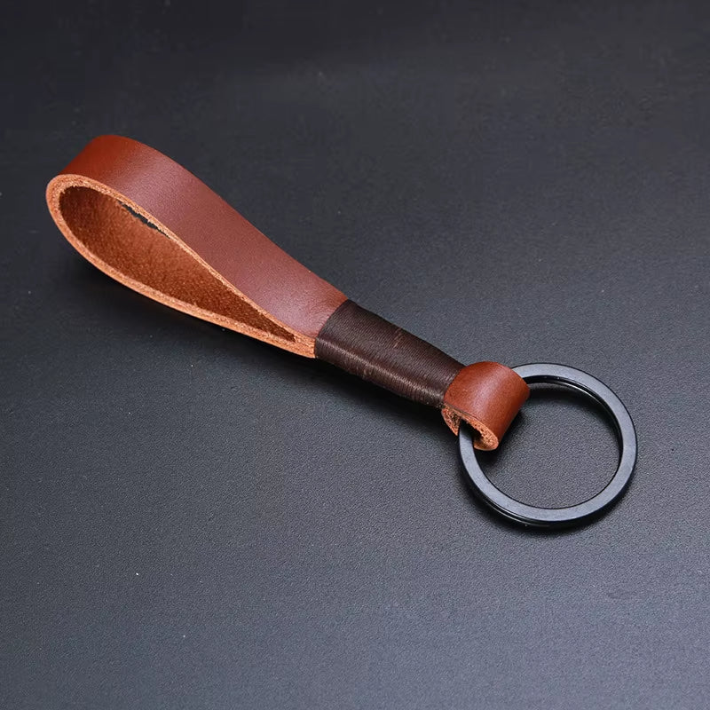 Retro Handmade Real Leather Cowhide Rope Keychain Metal Key Chains Men or Women Key Holder Key Cover Auto Keyring Gifts