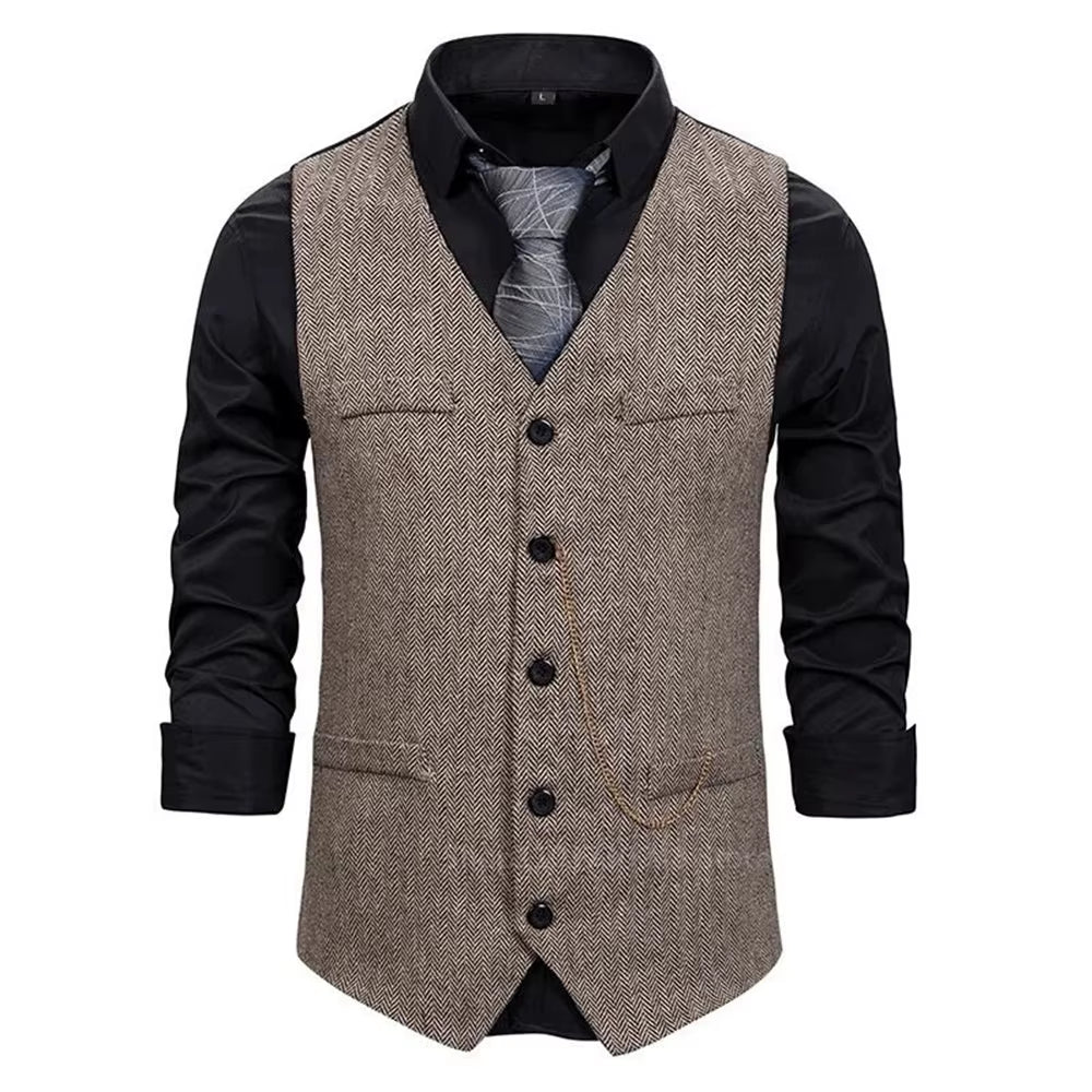 New Arrival Dress Vests for Men Slim Fit Mens Suit Vest Male Herringbone Waistcoat Casual Sleeveless Formal Business Jacket