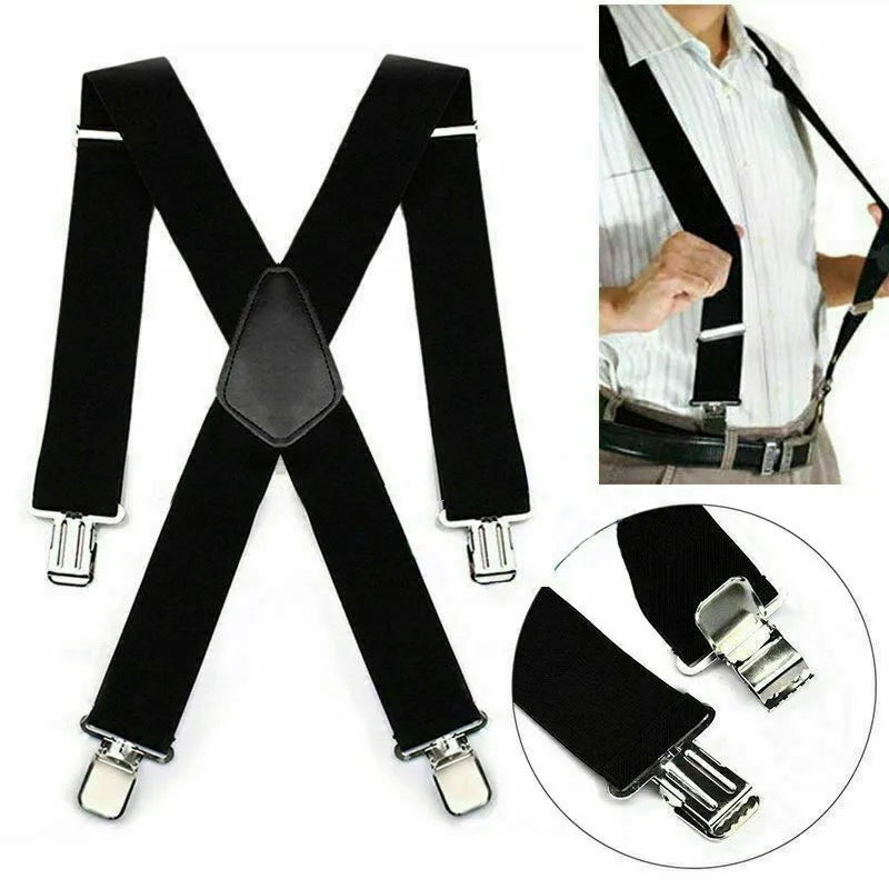 Plus Size 50Mm Wide Men Suspenders High Elastic Adjustable 4 Strong Clips Suspender Heavy Duty X Back Trousers Braces 5 Colors