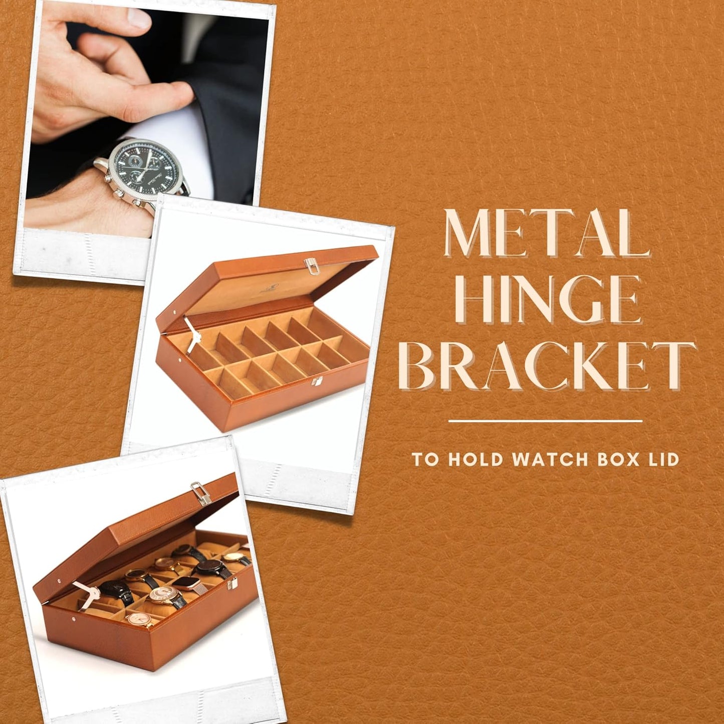 Genuine Leather Watch Cases for Men 12 Slot Wrist Watch Box | Full Grained Leather Organizer Mens Large Watch Case | Tan Leather Watch Box for Men | Real Leather Box with Lid for Closet Organization