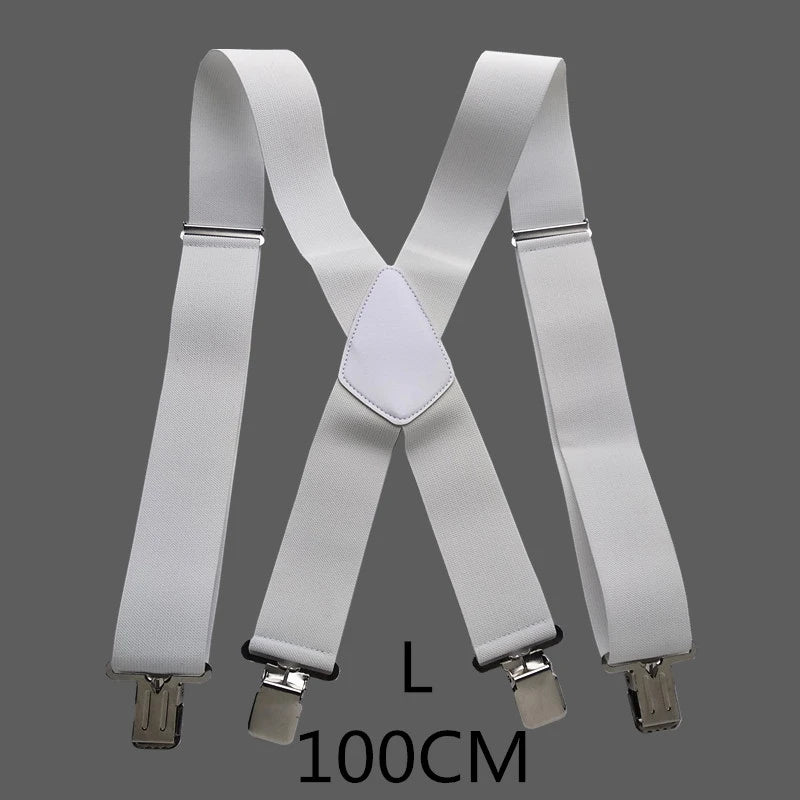 Plus Size 50Mm Wide Men Suspenders High Elastic Adjustable 4 Strong Clips Suspender Heavy Duty X Back Trousers Braces 5 Colors