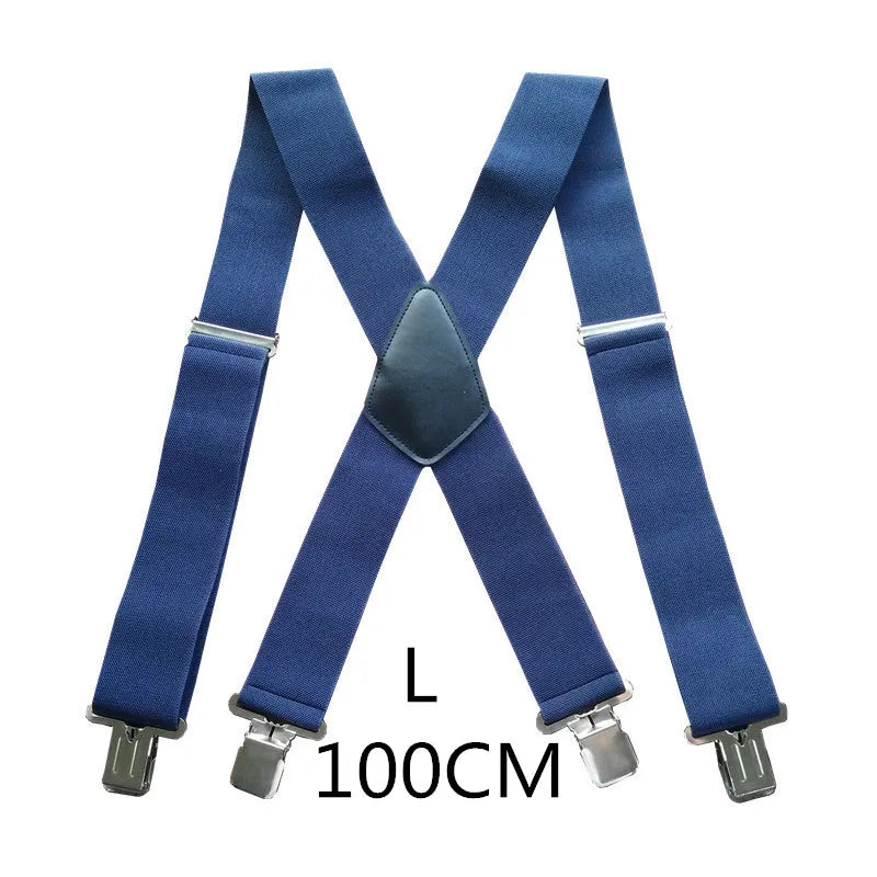 Plus Size 50Mm Wide Men Suspenders High Elastic Adjustable 4 Strong Clips Suspender Heavy Duty X Back Trousers Braces 5 Colors