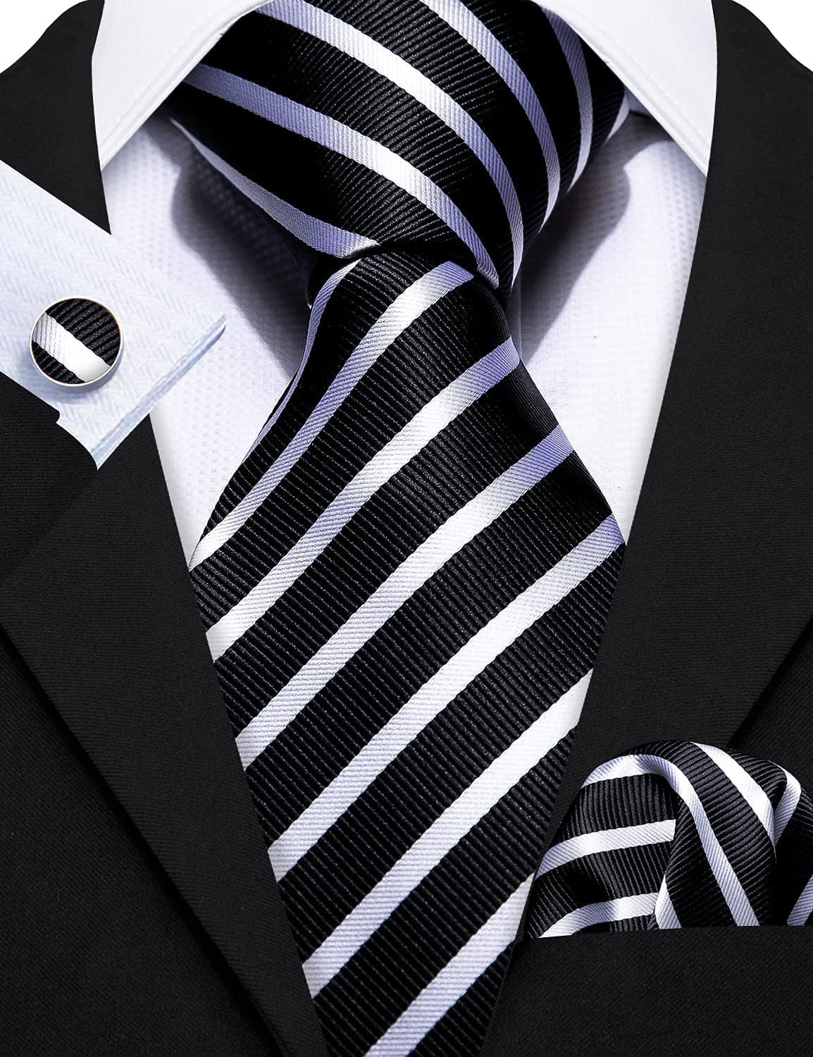 Stripe Men Ties Set Classic WOVEN Necktie with Handkerchief Cufflinks Formal