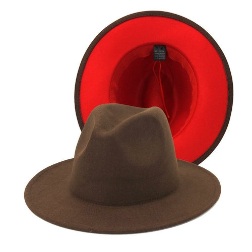 Coffee Red Patchwork Men Felt Jazz Fedoras