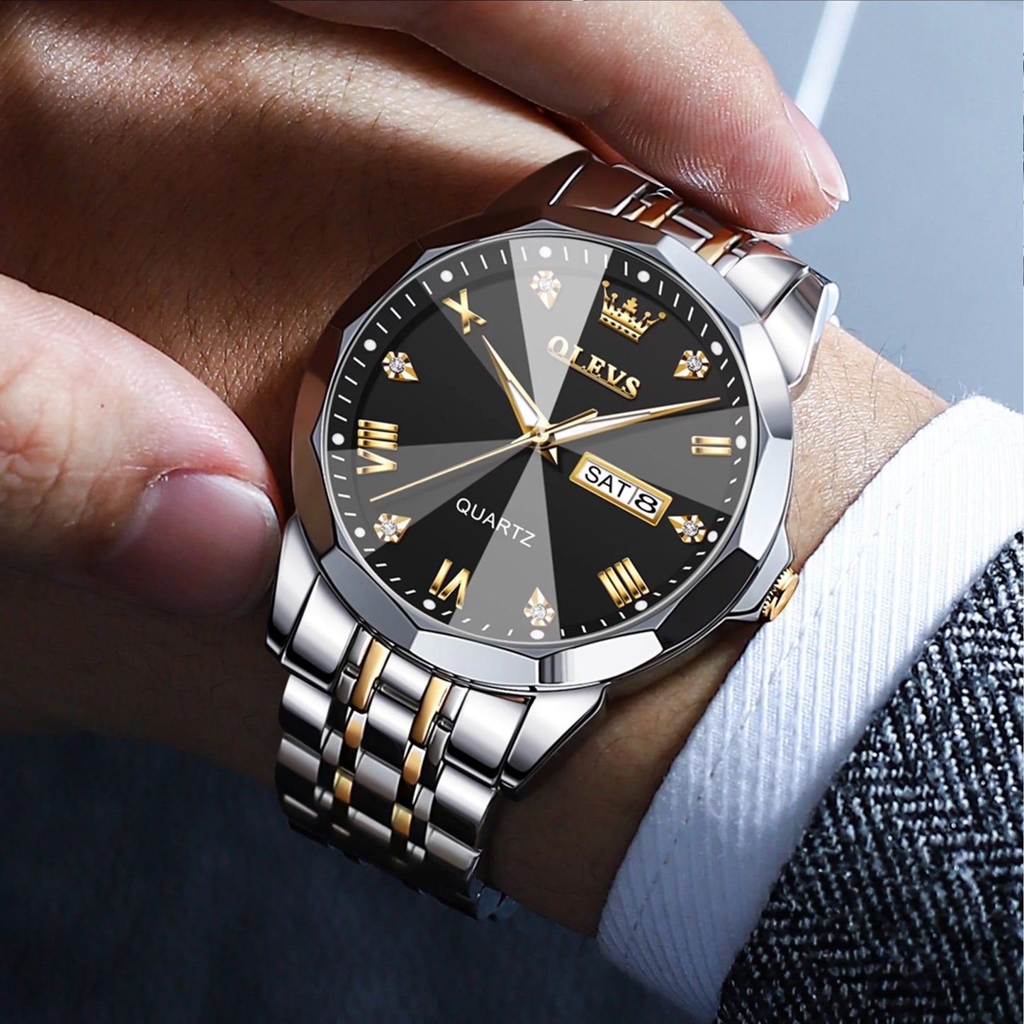 Watches for Men Business Dress Analog Quartz Two Tone Gold Plated Stainless Steel Classic Waterproof Luminous Date Casual Mens Wrist Watches Reloj Para Hombre