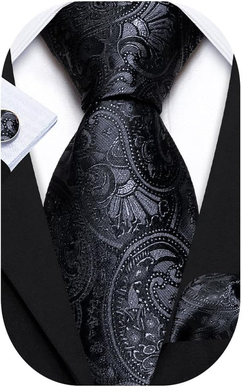 Paisley Tie Fashion Set Hanky Cufflinks Neckties for Men Woven Silk