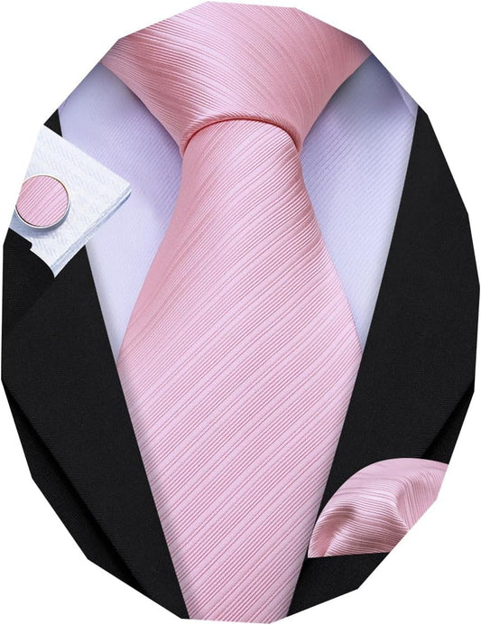 Stripe Men Ties Set Classic WOVEN Necktie with Handkerchief Cufflinks Formal