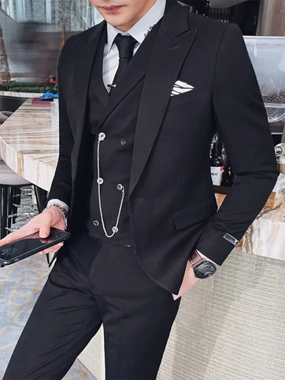 Men Business Casual Suit Set  Groom Tuxedos Party Suit 3 Piece （Blazer+Vest+Pants）Slim Fit  Handmade Coat Costume Homme