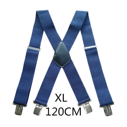 Plus Size 50Mm Wide Men Suspenders High Elastic Adjustable 4 Strong Clips Suspender Heavy Duty X Back Trousers Braces 5 Colors