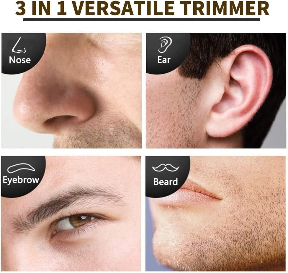 Nose Hair Trimmer 3-In-1 Versatile Rechargeable Ear and Nose Trimmer for Men&Women Painless Electric Shaver Grooming Kit for Ear Beard Facial Pubic Hair Wet Dry Use