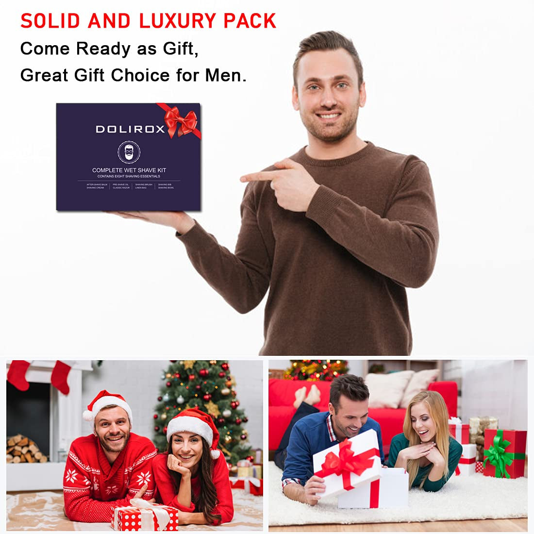 Shaving Kit for Men, Includes Straight Razor for Men, Shaving Cream, Pre Shave Oil, after Shave Balm for Men,Shaving Brush and Bowl, Beard Apron Bib, Gifts Set for Men Him Boyfriend Stocking Stuffers