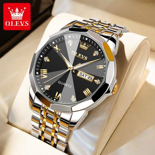 Watches for Men Business Dress Analog Quartz Two Tone Gold Plated Stainless Steel Classic Waterproof Luminous Date Casual Mens Wrist Watches Reloj Para Hombre