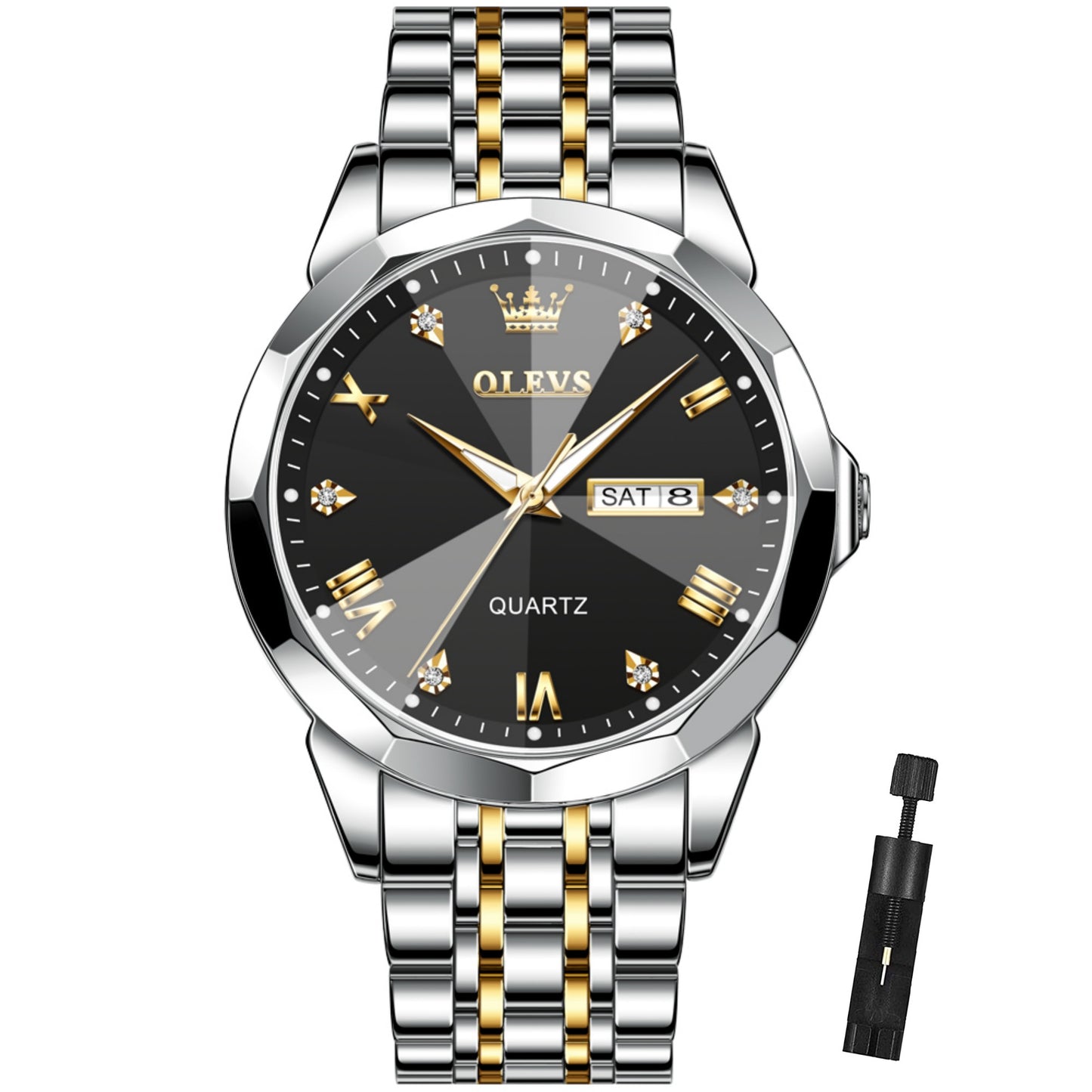 Watches for Men Business Dress Analog Quartz Two Tone Gold Plated Stainless Steel Classic Waterproof Luminous Date Casual Mens Wrist Watches Reloj Para Hombre