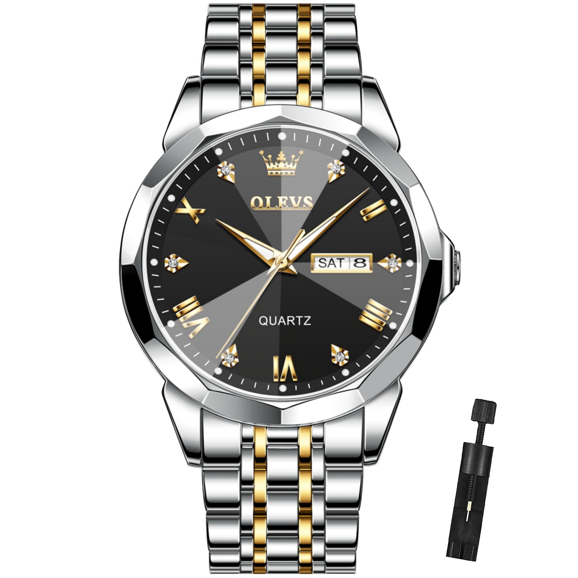 Watches for Men Business Dress Analog Quartz Two Tone Gold Plated Stainless Steel Classic Waterproof Luminous Date Casual Mens Wrist Watches Reloj Para Hombre