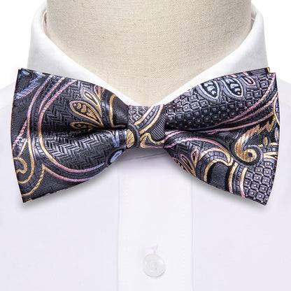 Paisley Striped Bow Tie for Men Silk Pre-Tied Bowtie Pocket Square Cufflinks Set Formal Wedding Party Prom