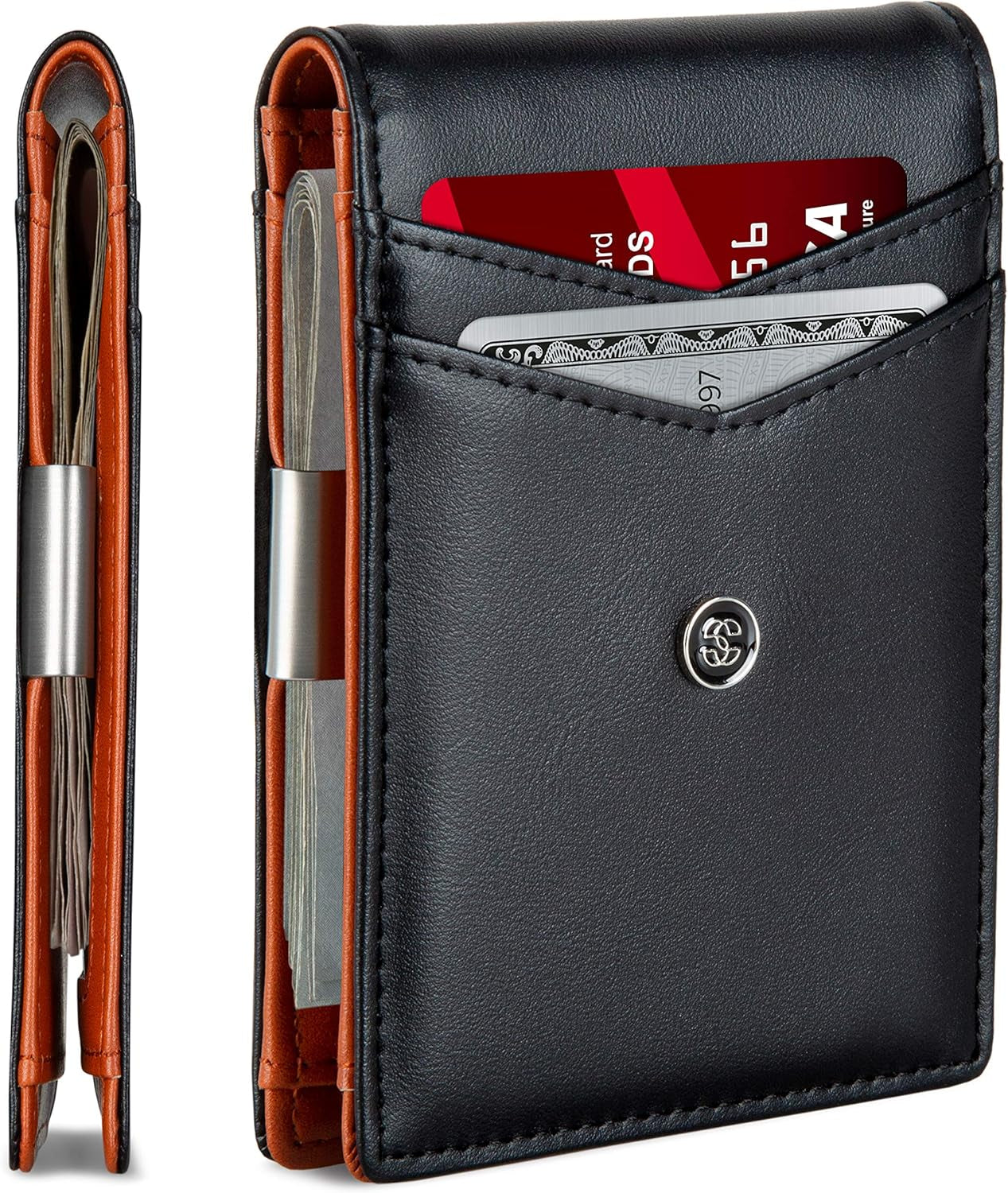 Leather Slim Wallets for Men. Wallet Card Holder with Money Clip. Low Profile RFID Wallet Minimalist Wallet