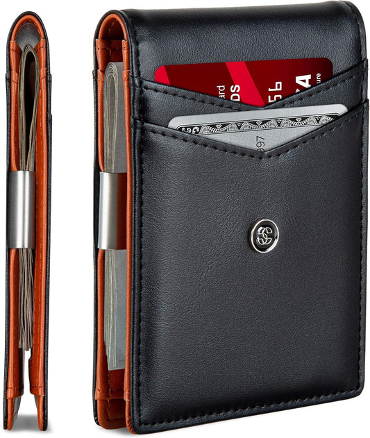Leather Slim Wallets for Men. Wallet Card Holder with Money Clip. Low Profile RFID Wallet Minimalist Wallet