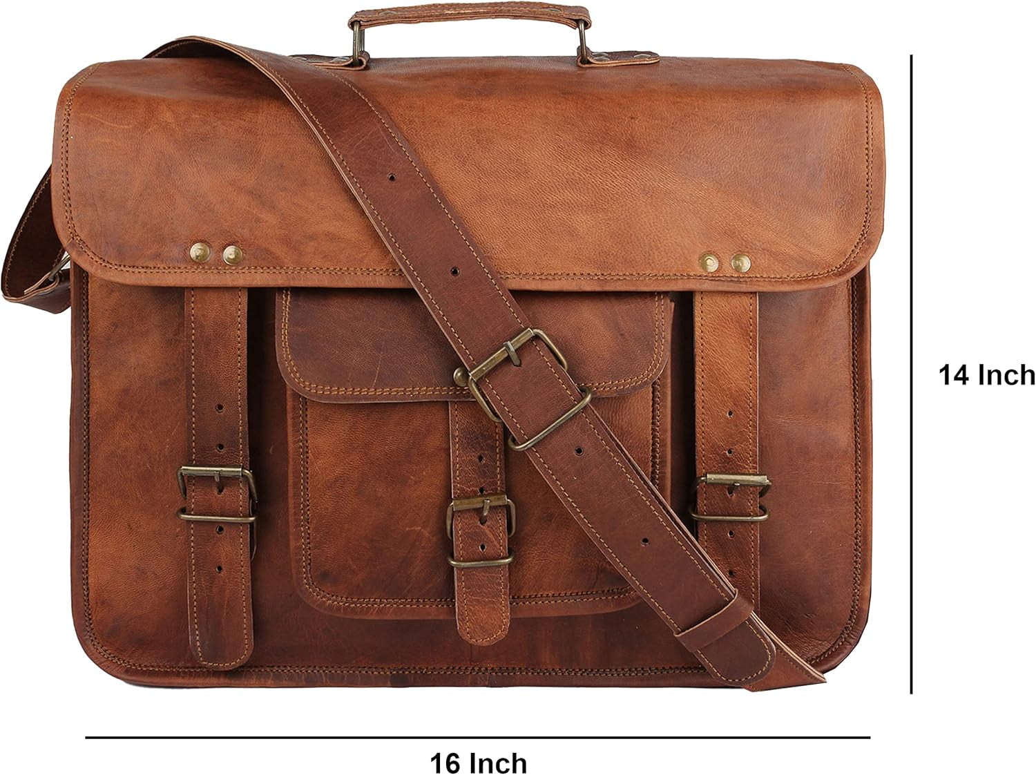 16" Handmade Leather Travel Messenger Office Crossbody Bag Laptop Briefcase College Satchel Computer Best Bag for Men and Women Brown