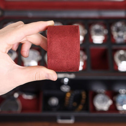 12 Slot Leather Watch Box with Valet Drawer - 12 Slot Luxury Watch Case Display Organizer, Microsuede Liner, Mens Accessories Holder, Jewelry Case, Jewelry Display Organizer (Black/Red)