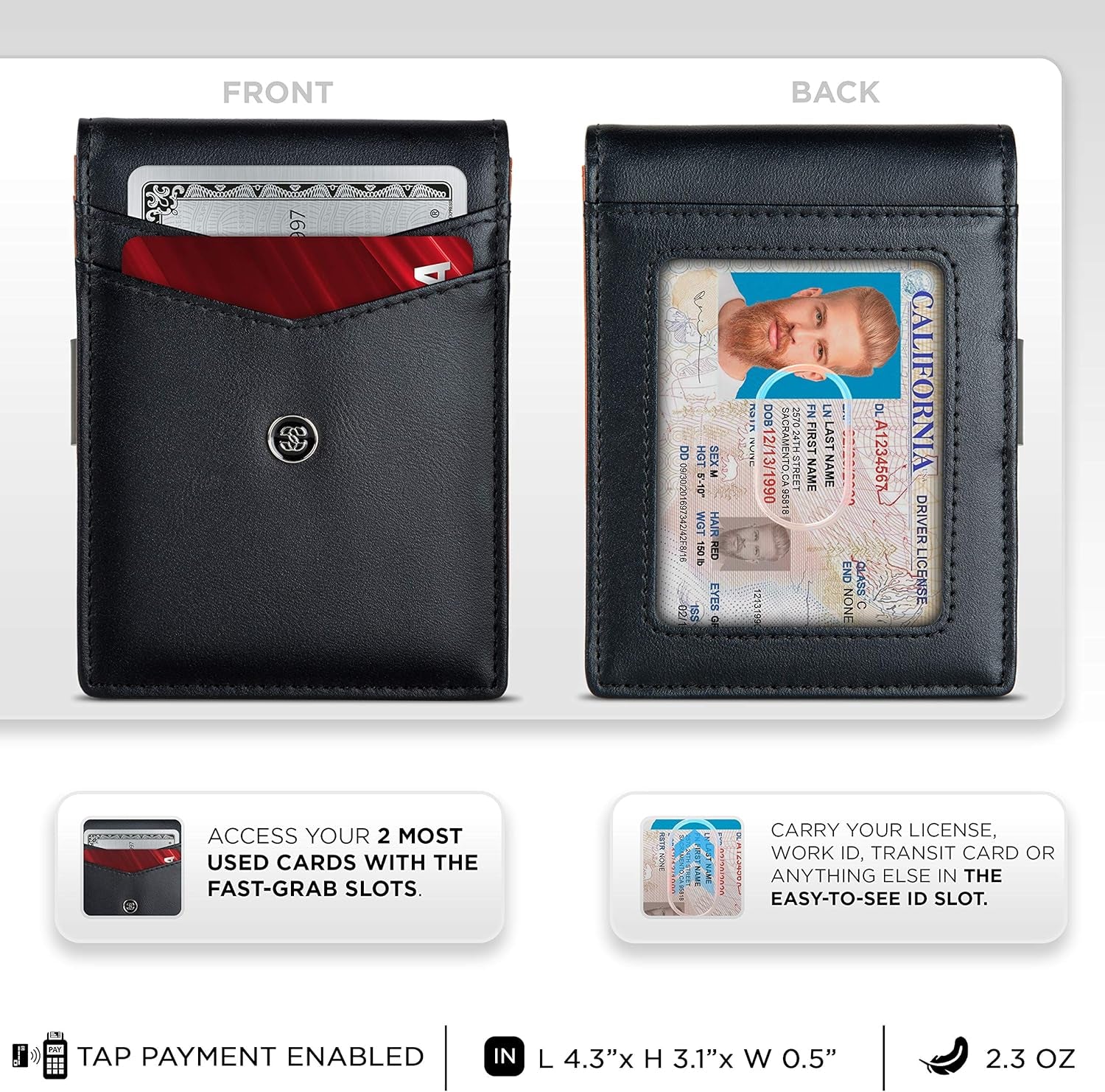 Leather Slim Wallets for Men. Wallet Card Holder with Money Clip. Low Profile RFID Wallet Minimalist Wallet