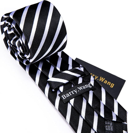 Stripe Men Ties Set Classic WOVEN Necktie with Handkerchief Cufflinks Formal