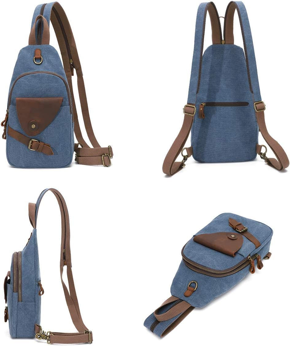 Canvas Sling Bag Crossbody Backpack Shoulder Casual Rucksack for Men Women