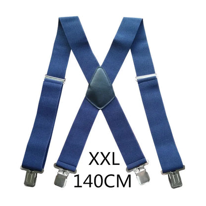 Plus Size 50Mm Wide Men Suspenders High Elastic Adjustable 4 Strong Clips Suspender Heavy Duty X Back Trousers Braces 5 Colors