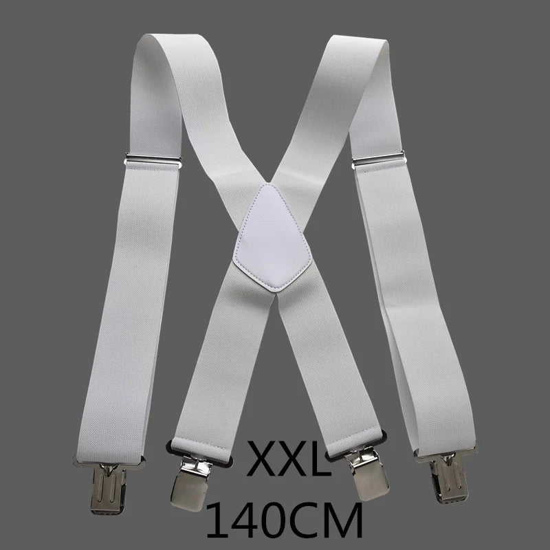 Plus Size 50Mm Wide Men Suspenders High Elastic Adjustable 4 Strong Clips Suspender Heavy Duty X Back Trousers Braces 5 Colors