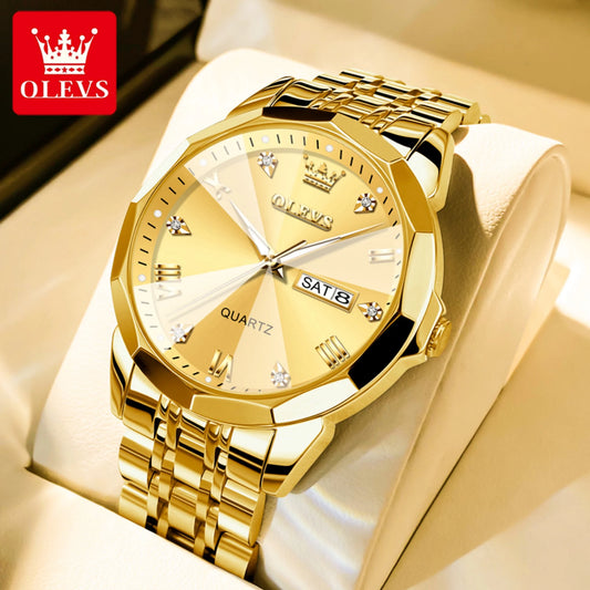Watches for Men Business Dress Analog Quartz Two Tone Gold Plated Stainless Steel Classic Waterproof Luminous Date Casual Mens Wrist Watches Reloj Para Hombre