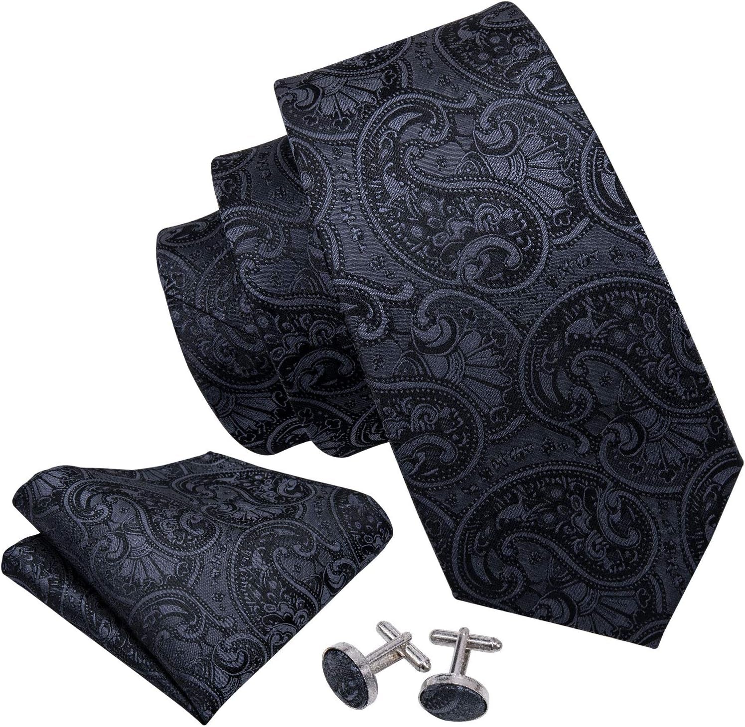 Paisley Tie Fashion Set Hanky Cufflinks Neckties for Men Woven Silk