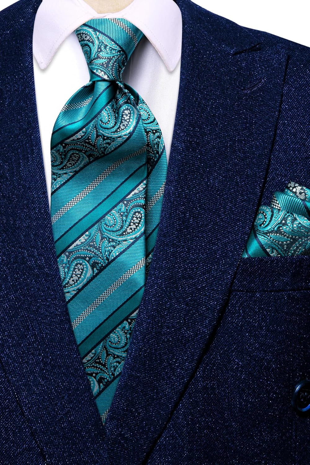 Men Ties Sets Silk Stripe Paisley Necktie Pocket Square Cufflinks for Business Wedding
