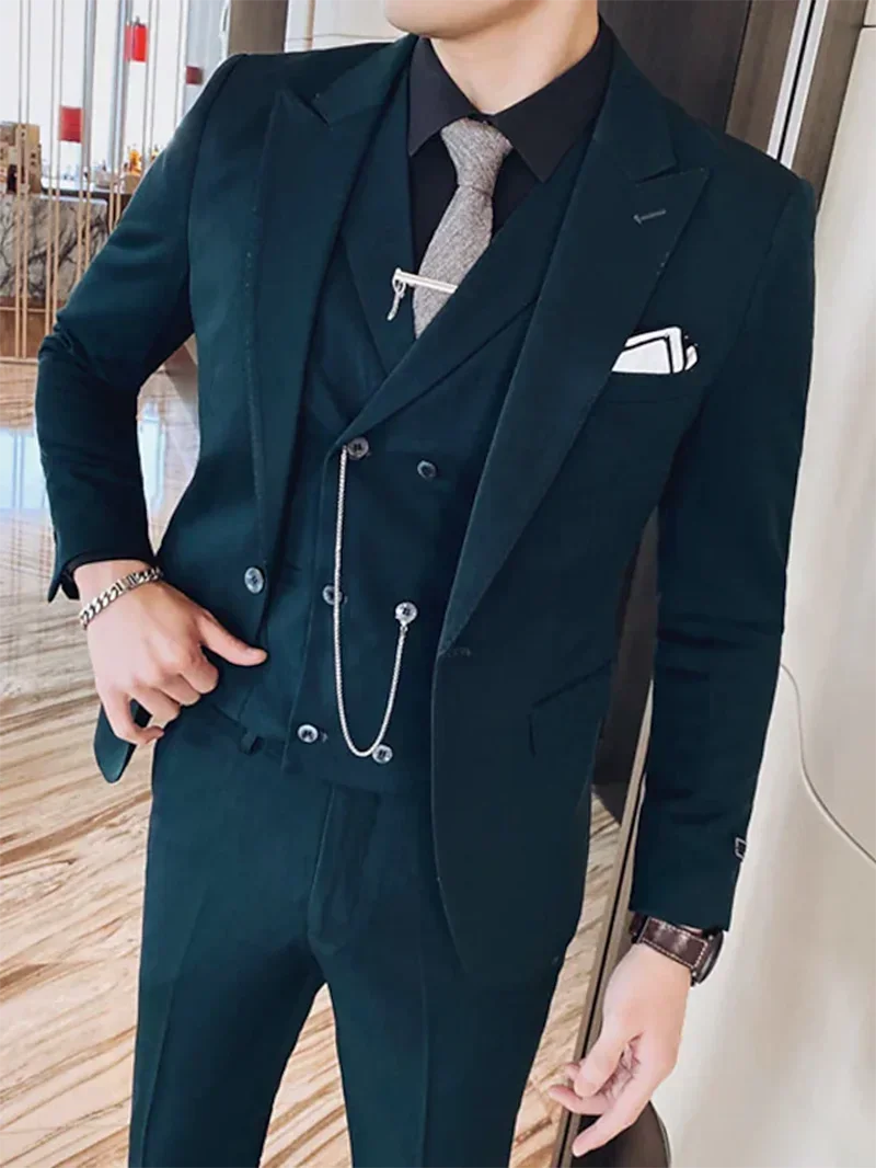 Men Business Casual Suit Set  Groom Tuxedos Party Suit 3 Piece （Blazer+Vest+Pants）Slim Fit  Handmade Coat Costume Homme