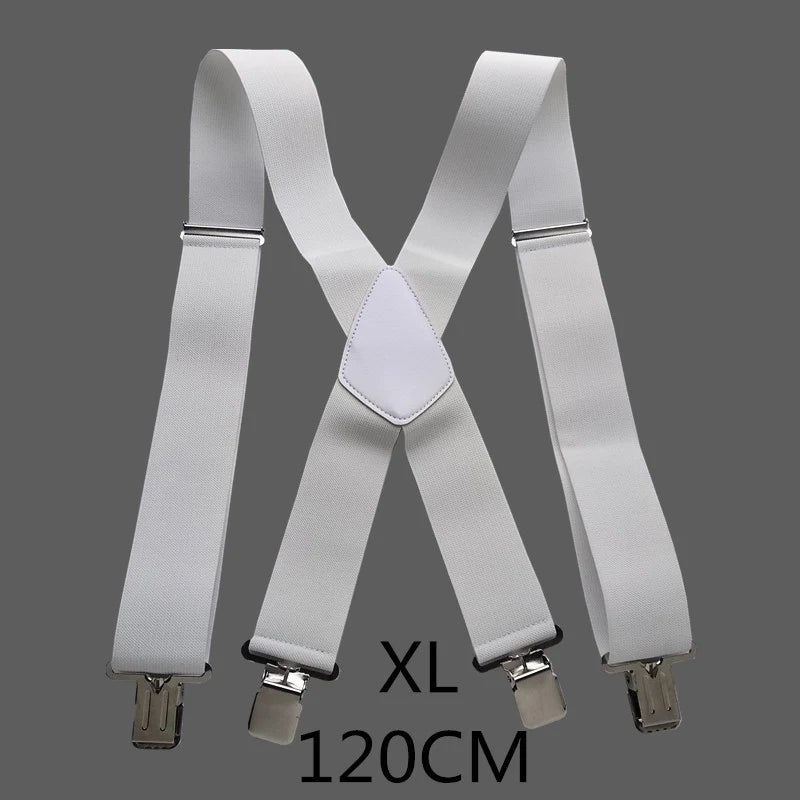 Plus Size 50Mm Wide Men Suspenders High Elastic Adjustable 4 Strong Clips Suspender Heavy Duty X Back Trousers Braces 5 Colors
