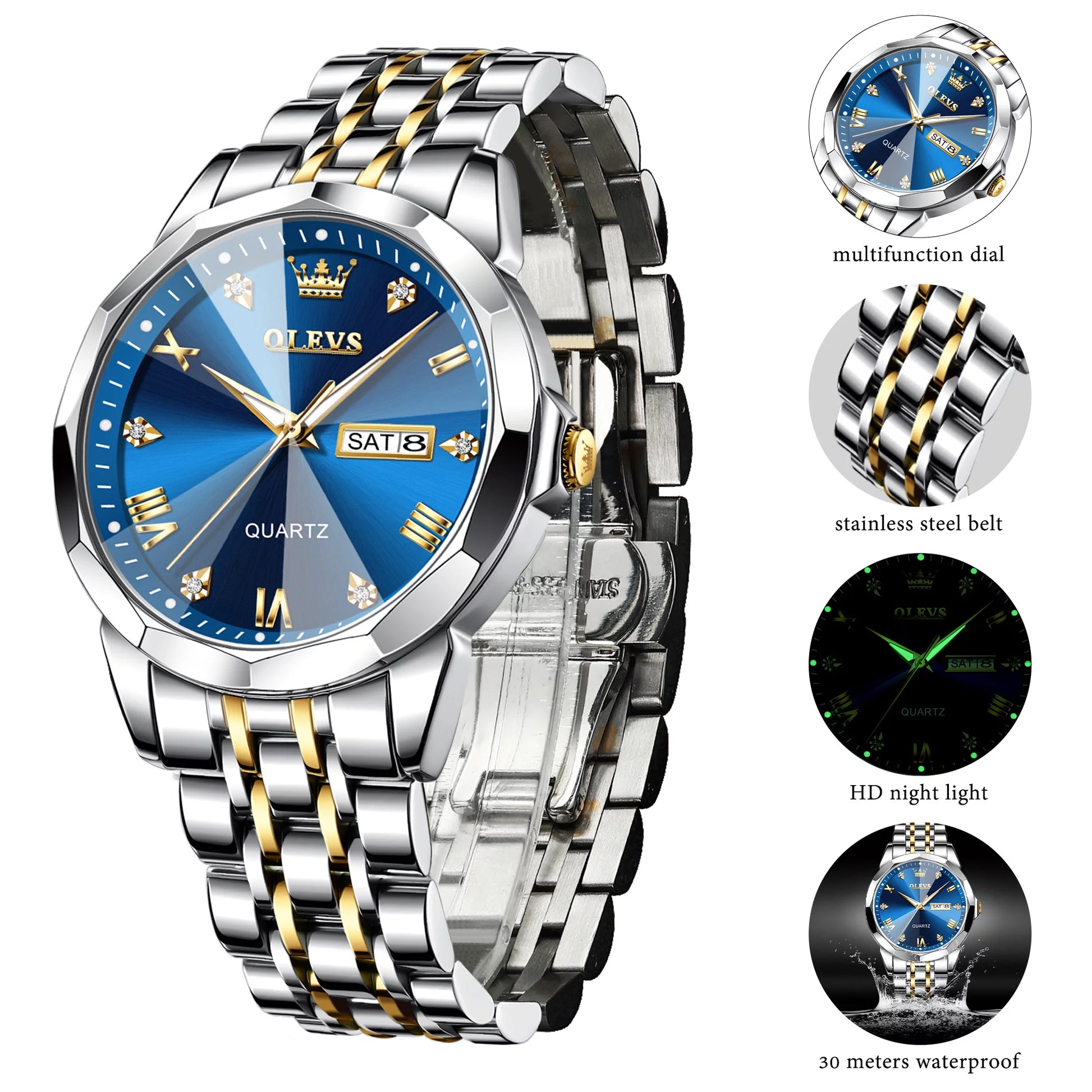 Watches for Men Business Dress Analog Quartz Two Tone Gold Plated Stainless Steel Classic Waterproof Luminous Date Casual Mens Wrist Watches Reloj Para Hombre