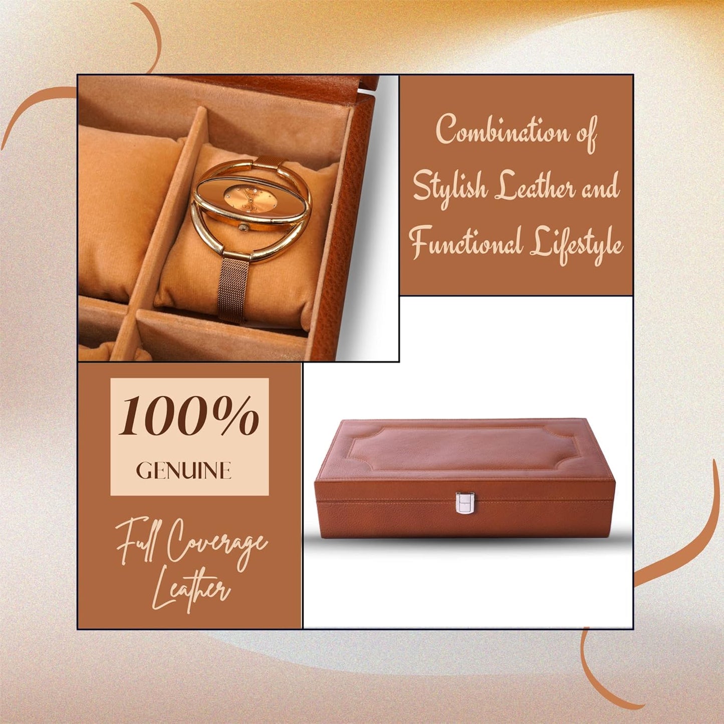 Genuine Leather Watch Cases for Men 12 Slot Wrist Watch Box | Full Grained Leather Organizer Mens Large Watch Case | Tan Leather Watch Box for Men | Real Leather Box with Lid for Closet Organization