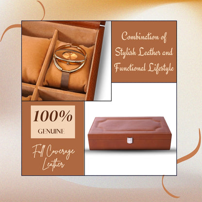 Genuine Leather Watch Cases for Men 12 Slot Wrist Watch Box | Full Grained Leather Organizer Mens Large Watch Case | Tan Leather Watch Box for Men | Real Leather Box with Lid for Closet Organization