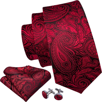 Men Ties Paisley Woven Silk Necktie Set with Pocket Suqare Cufflinks Formal