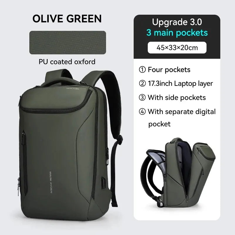 Business Backpack for Men Waterproof and Travel Laptop Backpack with USB Charging, Fits 17 Inch Laptop and Tech Gear
