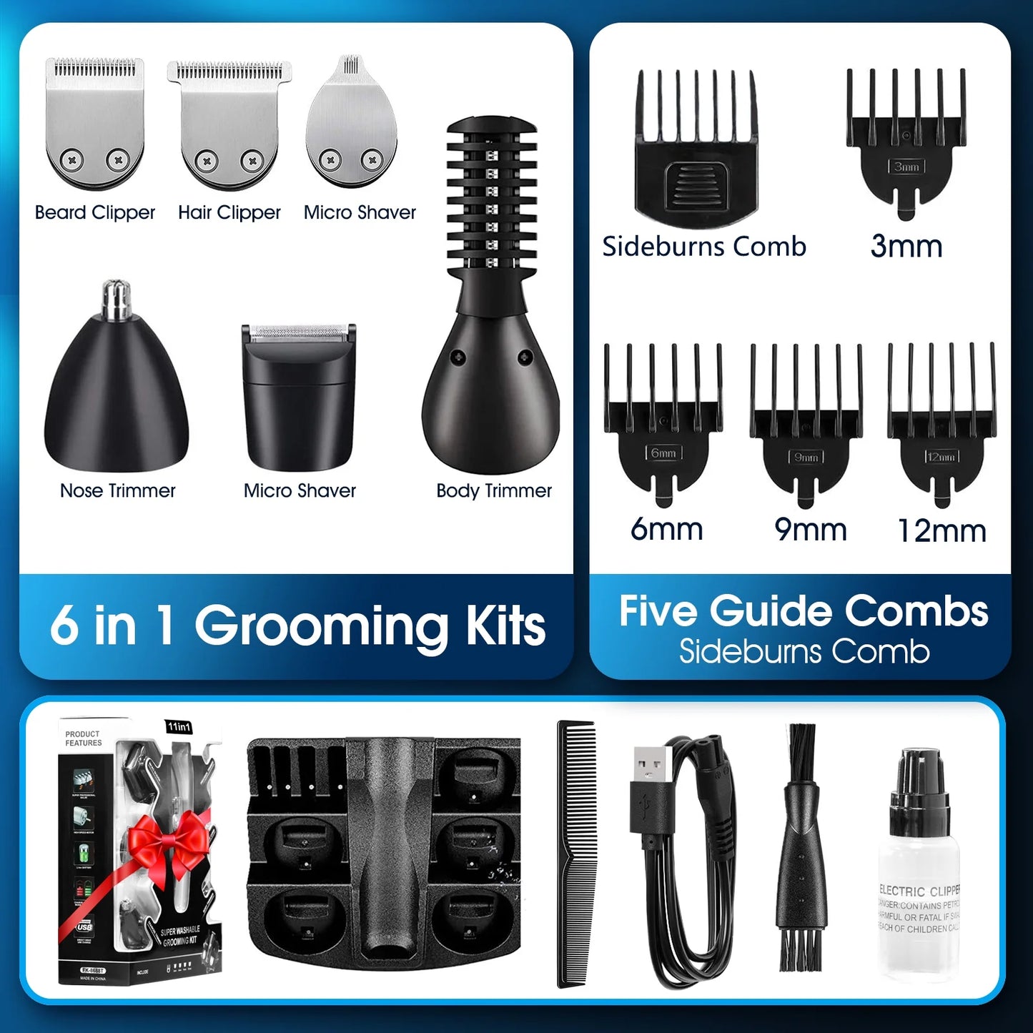 Hair Clippers for Men, Hair Trimmer, Men'S Grooming Kit, Beard Trimmer, 15 in 1 Professional Cordless Electric Hair Clipper Kit, USB Rechargeable Waterproof Hair Cutting Kit